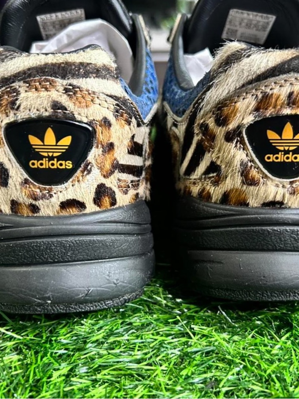 adidas Zebra & Leopard Print Sneakers with Blue Panels